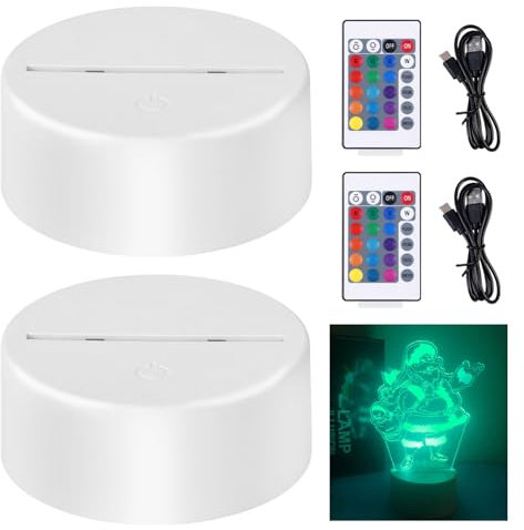 Lot de 2 lampes de nuit LED 3D - Socle LED avec télécommande et câble USB - Lampe illusion 3D - 7 couleurs - Intensité variable - Lampe de décoration pour chambre d'enfant, chambre à coucher, salon,