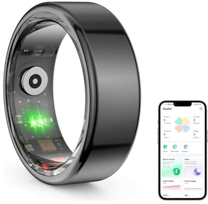 OBEST Anillo Inteligente Hombre Mujer, Smart Ring Bluetooth Rastreador Salud, Monitor Ejercicios Inalámbrico, Frecuencia Cardíaca Sueño Oxígeno Sangre Calorías Pulsómetro IP68 Impermeable, Tamaño 12