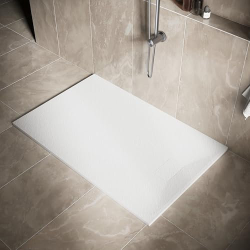 SIRHONA Receveur de Douche, 140 x 90 cm Bac à Douche Antidérapant, Rectangle Blanc, Matériau en Résine SMC, avec siphon