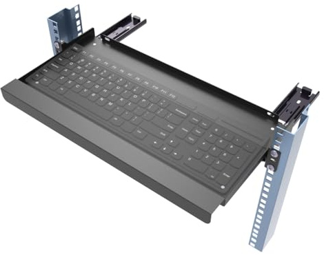 JINGCHENGMEI 1U Keyboard Tray, Universal 19 Rack Mount Sliding Shelf for Server Rack or Network Cabinet (8inch)