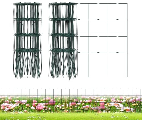 PROWORX Decorative Garden Fence Border Rolls, Total 14 in x 40 ft 2 Pack Metal Folding Flat Wire Fencing for Yard, Green PVC Coated Outdoor Patio Landscape Flower Bed Edging