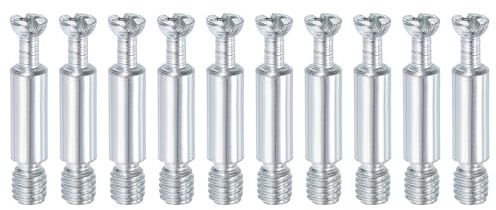 uxcell 10Pcs 32mm Furniture Connecting Fittings, Thread Bolts Dowels Screws, Metal Dowel Fitting Fasteners for Cabinet Drawer and Wardrobe Furniture, Silver