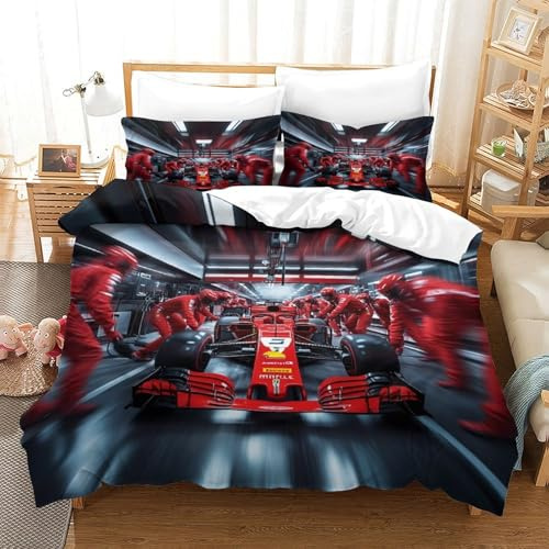 LILIlaobiao Ferrariii Washable Bedding Set Hidden Zipper Duvet Cover Set with Pillowcases Formula racing Quilt Cover Set Soft Microfiber Bed Linen Set for Kids & Adults Double（200x200cm）