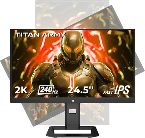 TITAN ARMY 240Hz 1440P Gaming Monitor 24.5 Zoll, QHD 2560 x 1440, Fast IPS 1ms GTG, Adaptive Sync Rahmenloser Monitor, 123% sRGB, HDR500, Low Blue Light, 100 * 100 VESA, HDMI 2.0 DisplayPort 1.4