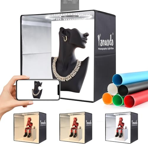 Professional Photo Light Box 16x16x16, Adjustable 18W 180 LED Lights (CRI>95) with 6 Backdrops Portable Foldable Design for Product Photography [Light Box pkg. lacks Type-C Plug. Add manually.]