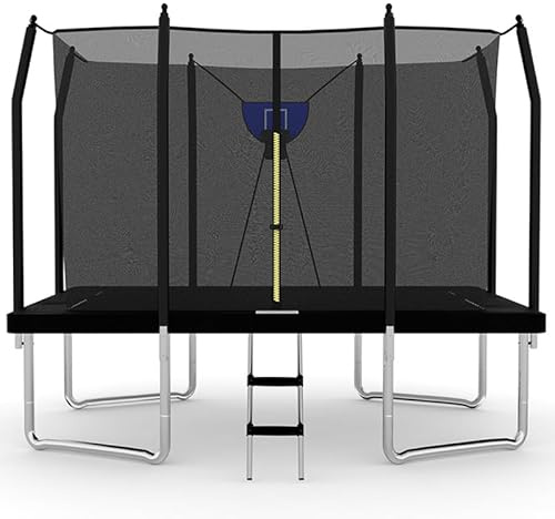 BodyTrain 5x7ft Rectangular Trampoline with Safety Enclosure Ladder & Basketball Game (Black)