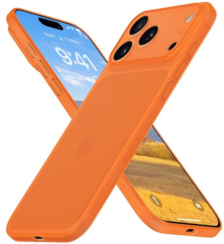 memumi Skal för iPhone 17 Pro Max, Tjocklek 0,3 mm, Slim Fit, Matt yta [Stötbeständigt, Halkskydd, Anti-rep] Skyddskåpa Extra Tunn för iPhone 17 Pro Max - Trans-orange