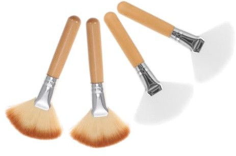 FOMIYES Kit de 4 Brochas de Maquillaje Tipo Abanico Cerdas Finas de Nylon y Mango de Madera para Aplicación Precisa y Acabado Profesional en Polvo y Rubor