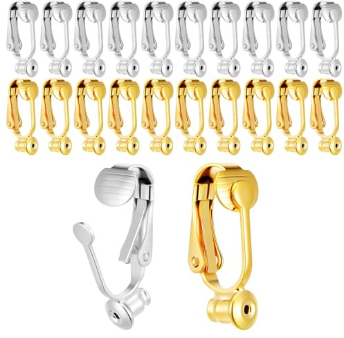 Convertitore per orecchini a clip, 20 pezzi, convertitori per orecchini forati a clip, clip per orecchie non forate, accessori con perno per orecchie non forate, oro e argento