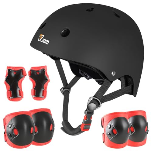 JBM Kids Bike Helmet with Kids Knee Pads and Elbow Pads Set - Adjustable Helmet for Kid Protective Gear Set for Roller Skates Cycling BMX Bike Skateboard Inline Skates Scooter (Red, Small)