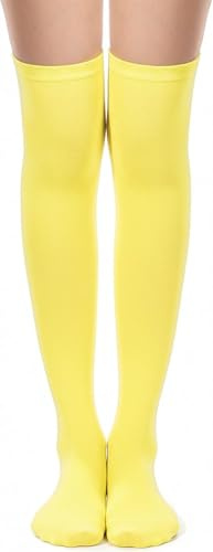 QIZHIQIAMY Calzini Sopra Il Ginocchio Fluo Accessori Fluorescenti Anni 80 90 Donna per l'Uso Quotidiano, Carnevale, Discoteca e per Outfit Fluorescenti da Festa (Giallo)