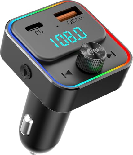 TELESTAR FM-T2 FM-sändare (Bluetooth 5.3, handsfree-funktion, 1 × USB-A (18 W), 1 × USB-C (30 W), LED-stämningsbelysning) – svart
