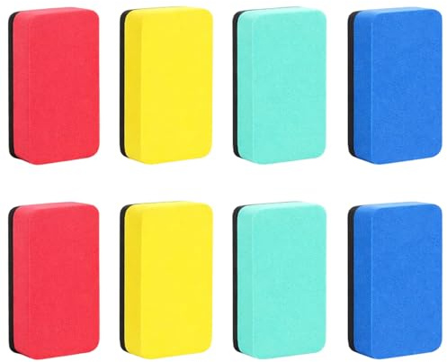 GuBaoZhuo Lot de 8 éponges magnétiques pour tableau blanc, 4 couleurs, pour tableaux blancs, tableaux et verre, effaçables à sec et réutilisables