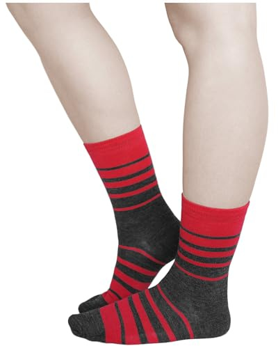 vitsocks Chaussette chaude fine 80% LAINE MÉRINOS douce Femme (3 PAIRES) ville quotidienne hiver mi-mollet rayée, gris rouge, 35-38