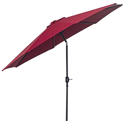 Outsunny Sombrilla de Jardín Ø295x250 cm con Manivela Parasol Exterior con Mecanismo de Inclinación y Poste Desmontable de Metal para Terraza Piscina Patio Vino Tinto