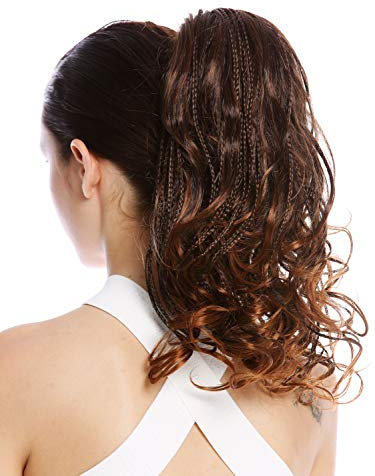 WIG ME UP - N472-V-2T30 Postiche couette queue de cheval tressée mèches bouclé ondulé brun châtain 35 cm