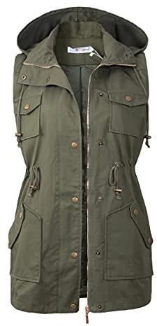 BBX Lephsnt Women's Front Zipper Solid Utility Anorak Hoodie Vest Green Medium