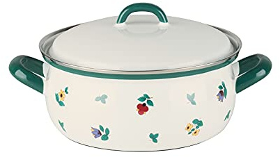 Riess, 0171-049, Cacerola con tapa 20 cm, diseño de flores gnomonner, diámetro 20 cm, capacidad 2,0 litros, altura 15,9 cm, color blanco con flores esparcidas