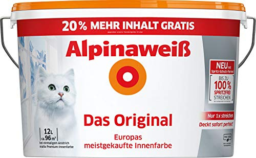 ALPINA XXL Alpinaweiß 12 Liter Farbe Wandfarbe Das Original 20% GRATIS
