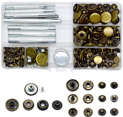 Baogaier Pulsante a pressione Kit(10 12 15 17Mm),Jeans Pulsanti,Snap Fasteners Per Pelle Artigianato Tela Riparare O Decorare Vestito,Jeans,Giacche,Cinturini,Tessuto Diy (Con Strumento Di Fissaggio)