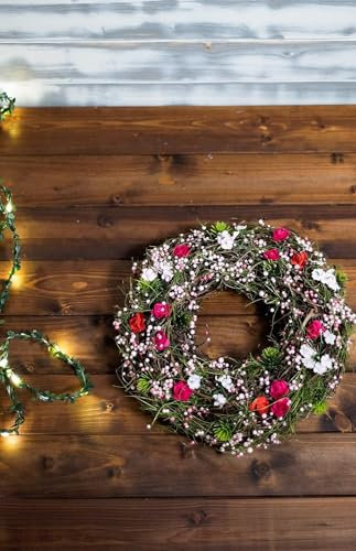 HEITMANN DECO - Wandkranz mit Blumen, grün/pink, Frühlingsdeko - ca. 25 x 25 x 7 cm