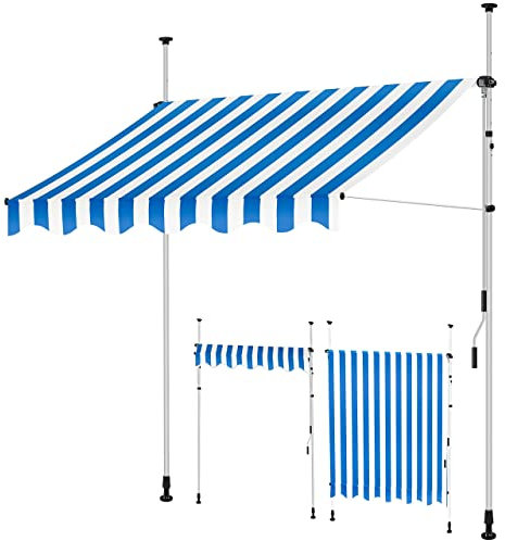 KESSER® Store banne avec manivelle pour Balcon | Store pour Balcon sans Trous à percer, résistant aux UV, réglable en Hauteur, Hydrofuge, protège du Soleil, Toit de terrasse, Bleu/Blanc, 150cm
