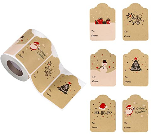 AIEX 300pcs Christmas Tags Self-Adhesive, 2x3inch Christmas Name Tags Stickers Roll Label for Envelopes Boxes Cards Xmas Decoration Gift Wrapping
