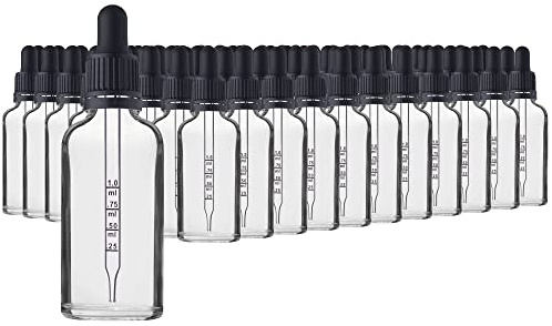HandsUnity 50ml-88pcs de Flacon de Verre pour Pipette - Ensemble de Pots de Pharmacie en Verre Transparent Avec Bouchon de Pipette Noir Comprenant 5 Accessoires Flacons en Verre Clair
