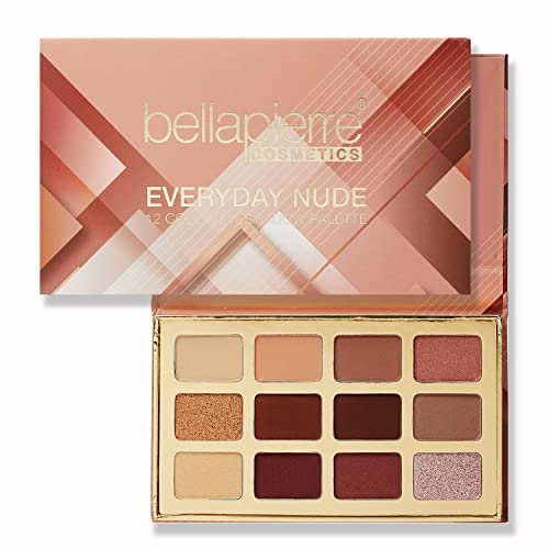 bellapierre Everyday Nude Lidschattenpalette | 12 Farbtöne in Matt-, Satin-, Schimmer- und Folien-Finish | Ungiftig und parabenfrei | Vegan und tierversuchsfrei