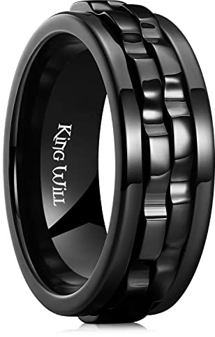 King Will 316L Stainless Steel Spinner Rings for Men-8mm Black Gear Fidget Spinner Ring, Anxiety Stress Relief Cool Wedding Band Comfort for Daily Wear Size 10