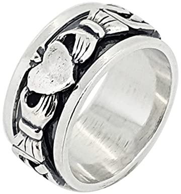 TreasureBay Bague celtique Claddagh Spinner en argent sterling 925 pour femme et homme, Argent sterling
