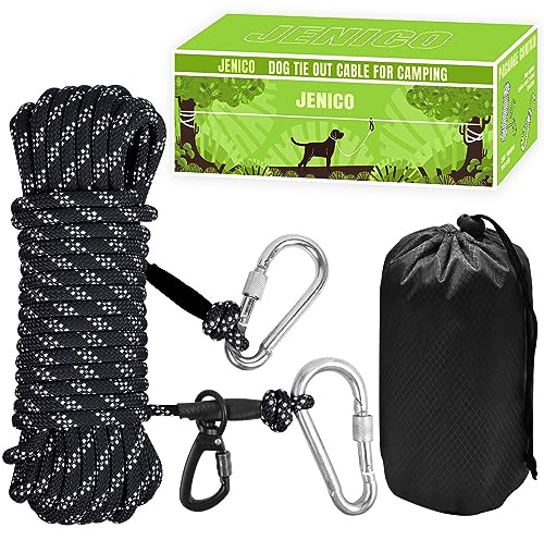 Cable de amarre para perros para acampar – 50 pies, 70 pies, 100 pies, sistema de carrito reflectante portátil para perros de hasta 300 libras – Correa de perro para acampar en el patio | Parques |