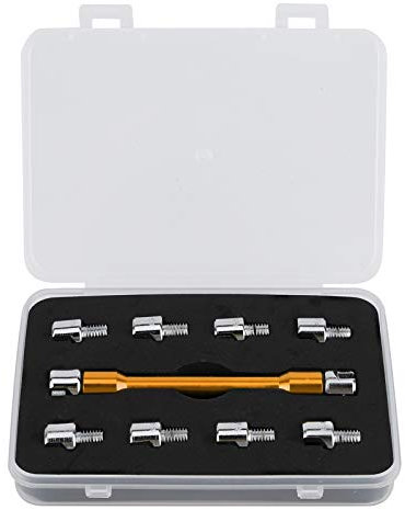 Hapivida Juego de llaves para radios de motocicleta, Kit de llave dinamométrica ajustable para ruedas de bicicleta y moto, 10 tamaños 5.0‑6.8mm, Aluminio y hierro, Juego de herramientas