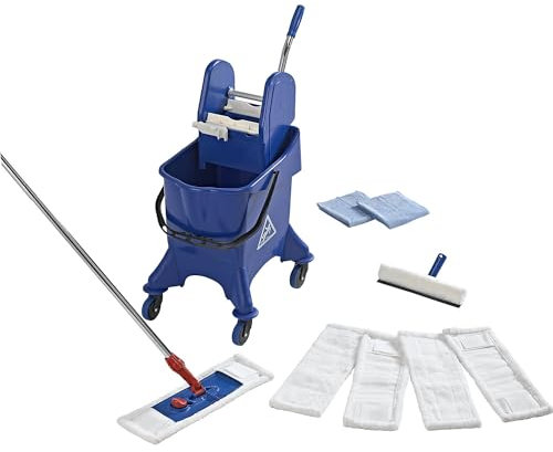 FRANKEL kaiserkraft | Kit de Nettoyage Professionnel | avec Chariot à Un Seau de 30 l | Support Repliable avec Manche chromé en 2 Parties