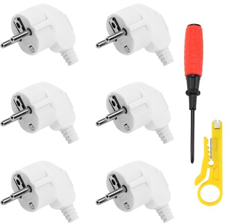 CHEVVY Schuko Stecker 16A 6 Stück Stecker 250V Schutzkontakt Stecker mit Zugentlastung Langlebig Kann für 8-10mm Kabel Spritzwassergeschützt und Langlebig IP20 Weiß