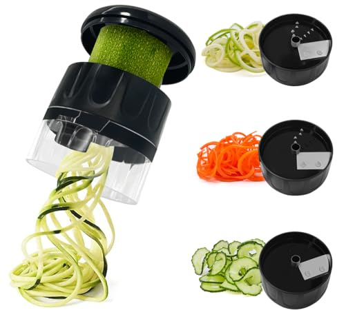 Vegetable Spiralizer 3 in 1 Spiralizer for Veggie Noodles Adjustable Zucchini Noodle Maker Vegetable Chopper for Cucumber, Zucchini, Carrot- Black