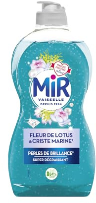 Mir Vaisselle - Fleur de Lotus & Criste Marine - Perles de Brillance - Super Dégraissant - Marque Préférée des Français - Bouteille avec au moins 84% de Matières Recyclées - 450 ml