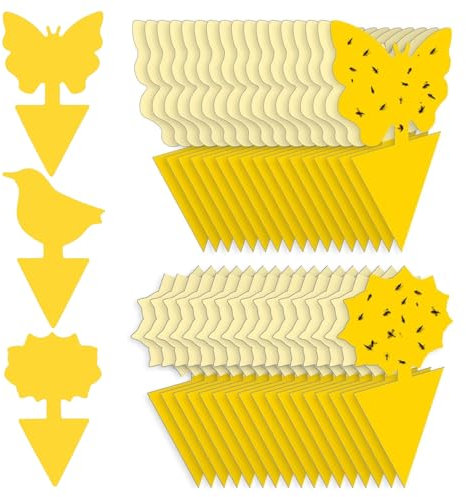 90 Pcs Fruit Fly Traps, Double-sided Fungus Gnat Sticky Fly Catcher for Plant Fly Control Indoor Outdoor Multiple Insects Control - Non-Toxic, Waterproof