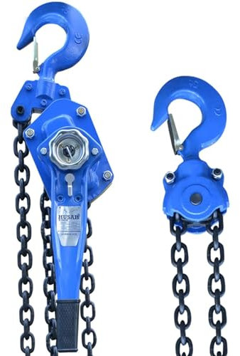 Husar Winch Treuil à chaîne 1,5T 3M avec Crochet Robuste, chaîne entièrement galvanisée, capacité de charge 1500 kg (3300 lbs) Treuil manuel, chaîne de 3 metre, ascenseur de bloc de chaîne, Bleu