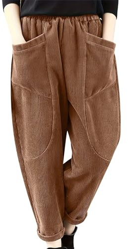 Generico Leggins Felpati Premaman Pantaloni Donna Comodi Pantaloni Capispalla Larghi in Velluto a Coste alla Grandi in Vita Elastica Autunno e Inverno da Donna Jeggings Estivi (Brown, S)