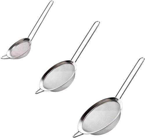 ALLBASA 3 Passoires Inox, Maille Fine,Tamis de Cuisine 20 cm, 21cm,22cm en Acier Inoxydable, Filtre pour Égoutter,Poudre, Pâtisserie, Riz, Pates, Légumes,etc