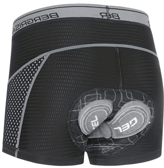 BERGRISAR Padded Cycling Underwear Shorts for Men 4D Gel Road Mountain Bike Bicycle Shorts Liner, Grey, M