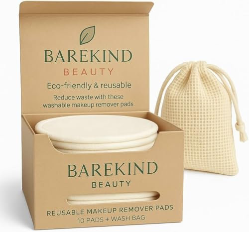BareKind Beauty Luxury Reusable Makeup Remover Pads – 10 Bamboo Cotton Pads + FREE Wash Bag | Ultra Soft, Eco-Friendly & Washable Face Cleansing Rounds for All Skin Types.