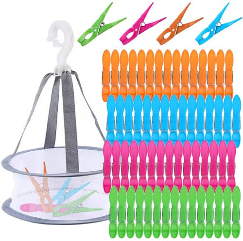 Lot de 60 Wäscheklammern with wäscheklammern Korb, Pinces Agrippantes en Plastique Recyclé pour Corde à Linge et Étendoir, Épingles à Linge Résistantes pour Vêtements