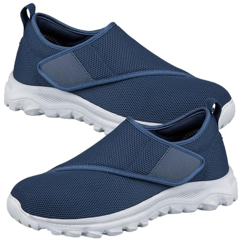 AZMAHT Ciabatte Uomo Chiuse Pantofola Diabetici Estivi sanitarie comode Scarpe con Strappo Suola Antiscivolo Slip on Pianta Larga Sneaker Casual Ortopediche per Piedi Gonfi da Camminata,Blu,44 EU
