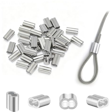 TSUOUKL 100 Stücke Seilklemmen 2mm, Aluminiumhülsen Quetschhülsen 2mm Pressklemmen Doppelhülsen Klemmhülsen Würgeklemmen Seilklemme Aluminium Crimpschlaufe für 2mm Drahtseil und Kabel