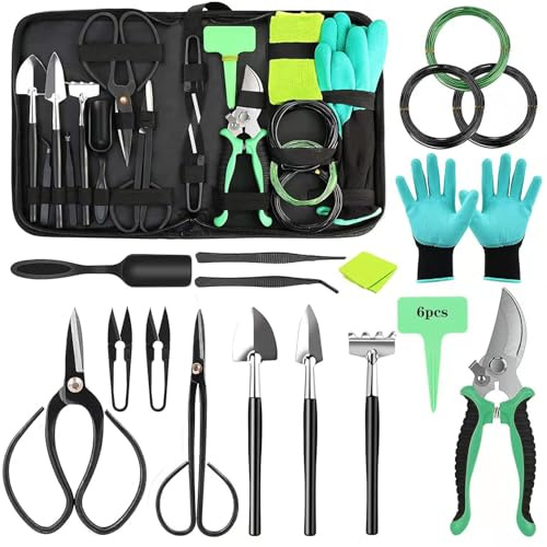 Kit de Herramientas para bonsái VolksRose Professional de 20 Piezas: Juego de Acero Premium para jardinería, poda, injerto y Mantenimiento con Estuche, Ideal para Regalar y para Uso Personal.