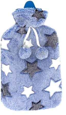 Home Universal Bolsa de Agua Caliente 2L con Funda Suave de Leopardo, Rosa, Azul y Beige, Ideal para Alivio de Dolor y Calor (Gris Estrellitas)