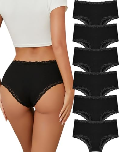 ALL OF ME Lot de 6 Culotte Femme Coton Slip Femme Dentelle Sexy Taille Mi-Haute Respirantes Underwear Women Multipack M