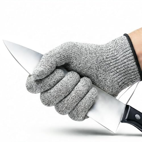 Safe & Savvy Cut Resistant Gloves, 1 Pair, Level 5 Food-Grade & Fiberglass-Free Mandoline Gloves for Oyster Shucking & Meat Cutting, Wood Carving Gloves, Grey, Machine Washable (Large)
